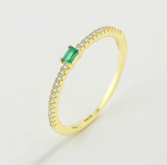 ANILLO PLATA DORADO ZIRCONIA VERDE