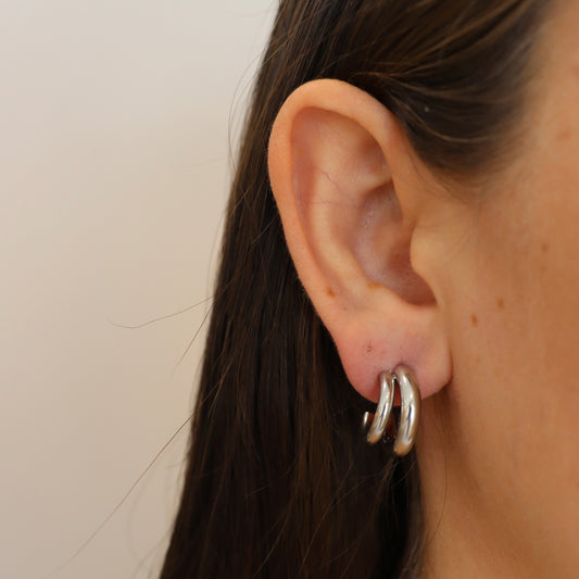 ARETES ACERO PLATEADOS DOBLE