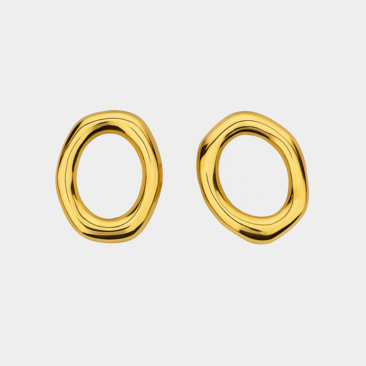 ARETES ACERO DORADOS CIRCULO IRREGULAR
