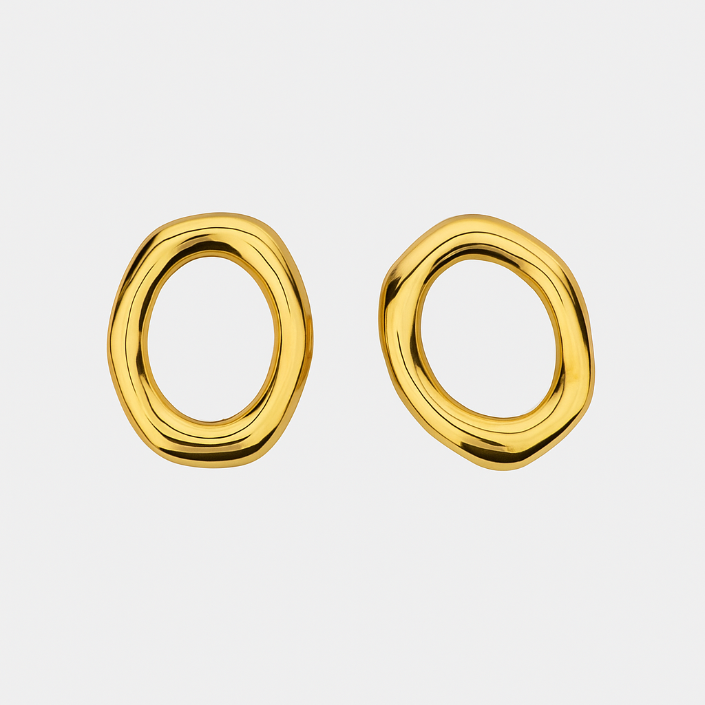 ARETES ACERO DORADOS CIRCULO IRREGULAR