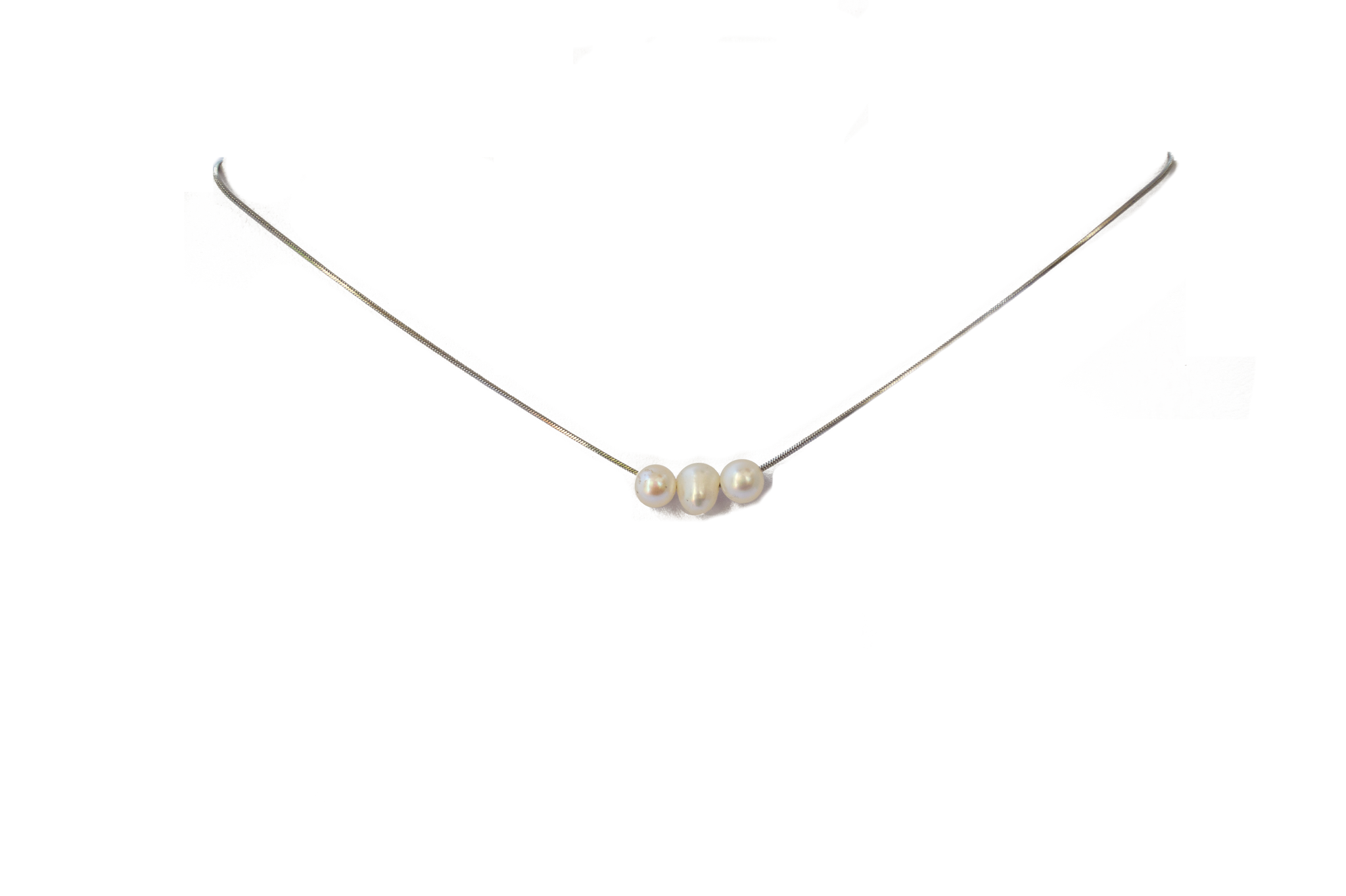 COLLAR TRES PERLAS PLATEADO