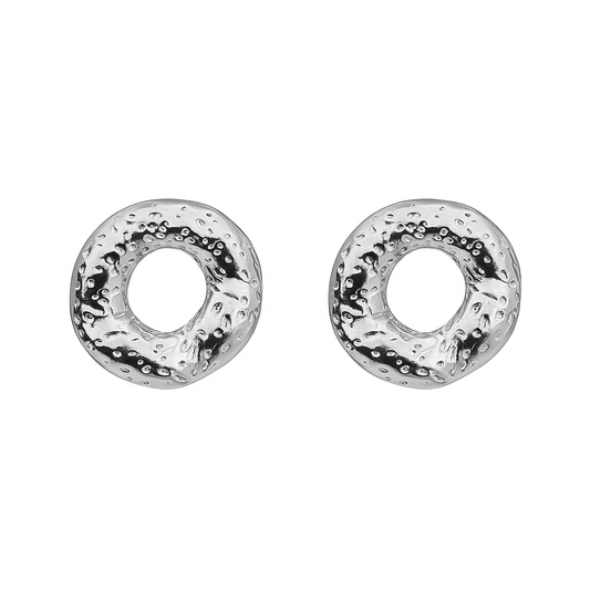 ARETES ACERO PLATEADO CIRCULO CON TEXTURA