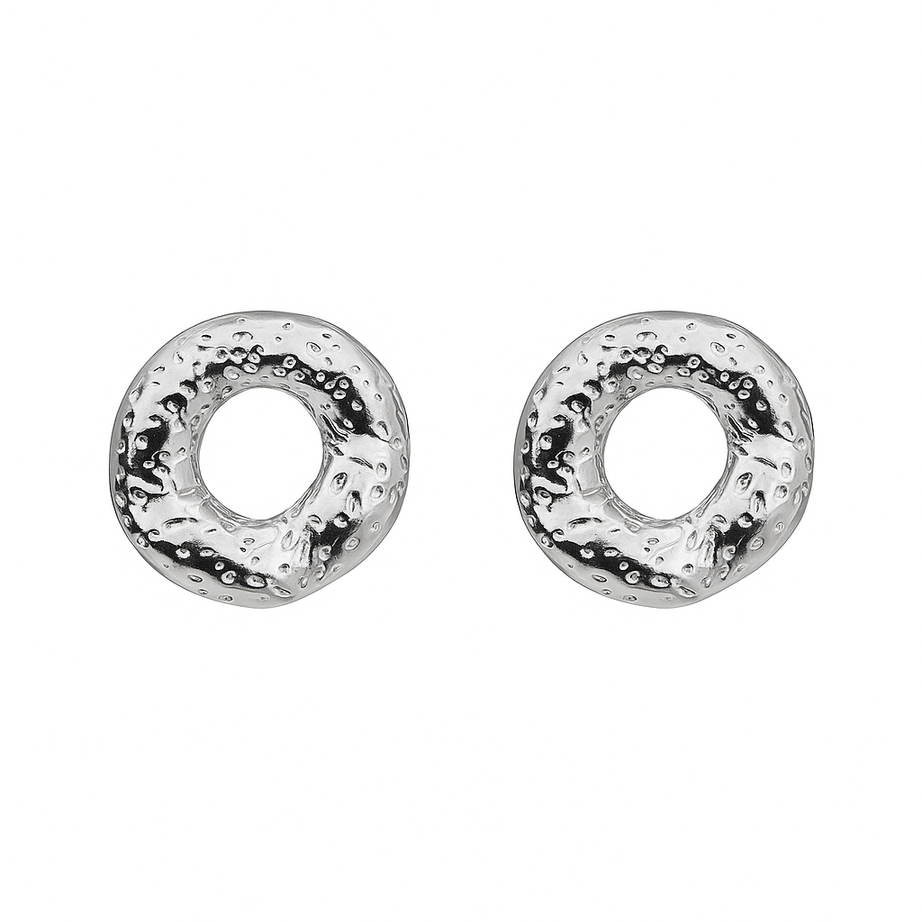 ARETES ACERO PLATEADO CIRCULO CON TEXTURA