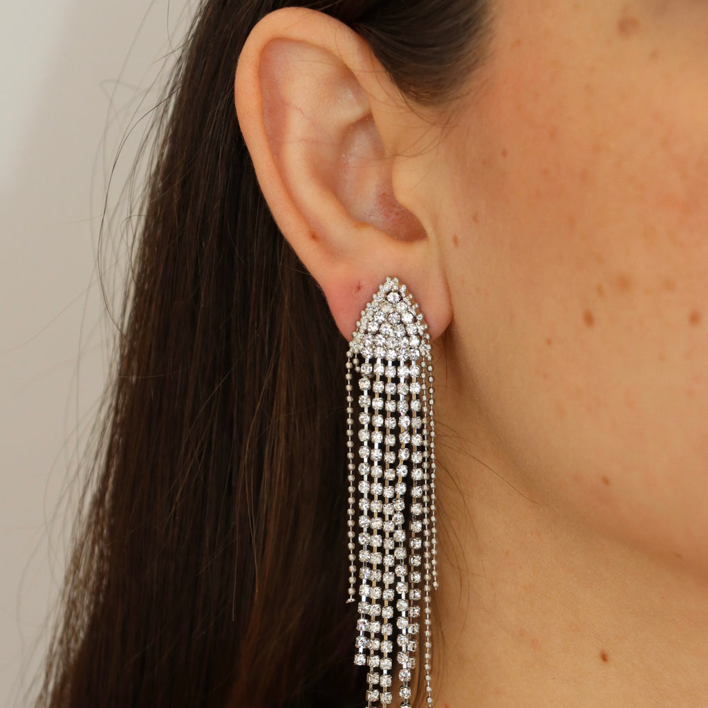 ARETES FIESTA CORTINA PLATEADOS