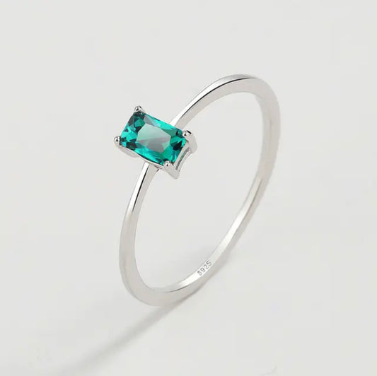 ANILLO PLATA ZIRCONIA AQUA RECTANGULAR