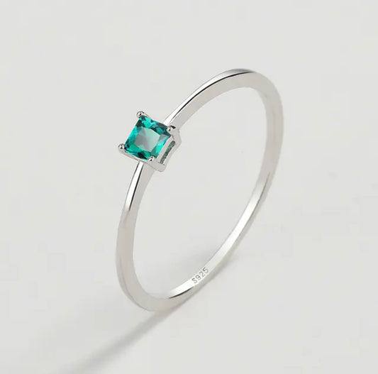 ANILLO PLATA ZIRCONIA AQUA CUADRADA