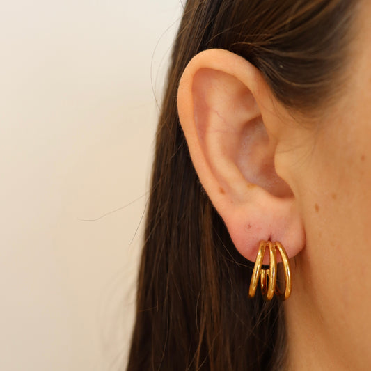 ARETES ACERO DORADO TRIPLE