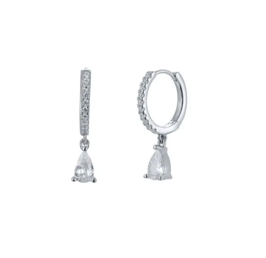 HUGGIES PLATA ZIRCONIA GOTA COLGANTE PLATEADAS