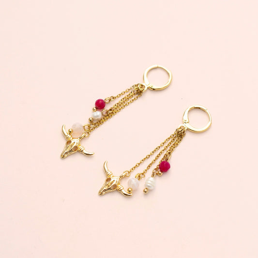 ARETES TORO ROSA CADENA TRIPLE