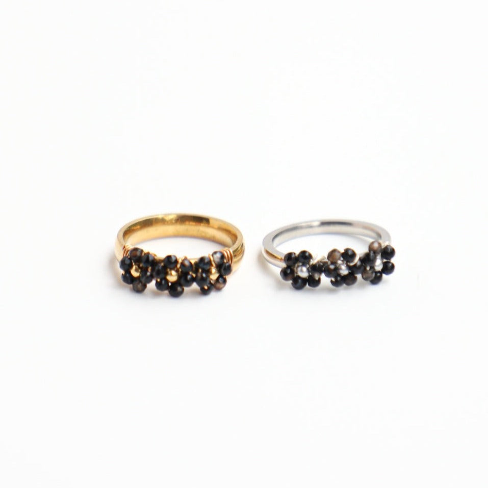 ANILLO BLOOM NOIR 3 FLEURS